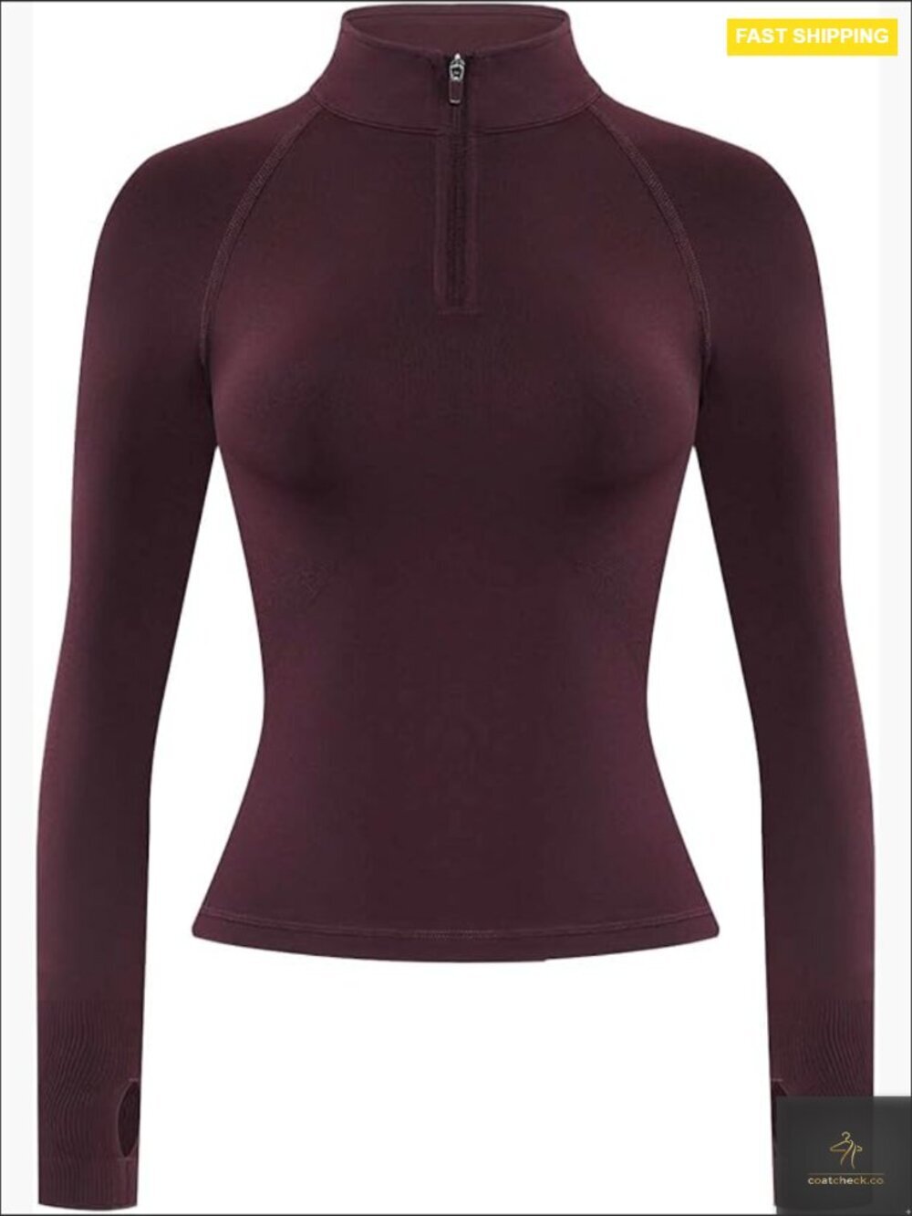Cropped Half Zip Athletic Jacket Slim Fit Long Sleeve Yoga Top with Thumb Holes